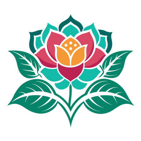 Solid Color Vector Illustration of a Stylized Flower with Delicate Petalsのイラスト素材