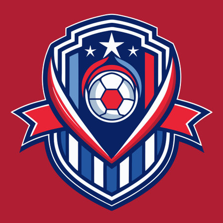 Vibrant Football Poster Design Featuring Team Logo and Solid Colorsのイラスト素材