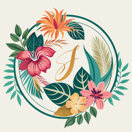 Delicate Floral Vintage Illustration Inspired Wedding Monogram with Foliageのイラスト素材