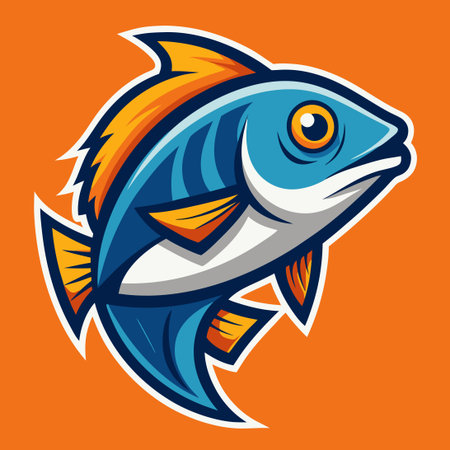 Minimalist Solid-Color Logo Depicting a Fish in Vector Formatのイラスト素材