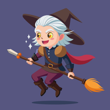 The Witcher's Halloween Adventure: Broom-Riding Magic Amidst the Nightのイラスト素材