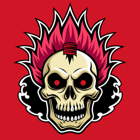 Edgy and Rebellious Punk Rock Skull Logo with Solid Colorのイラスト素材