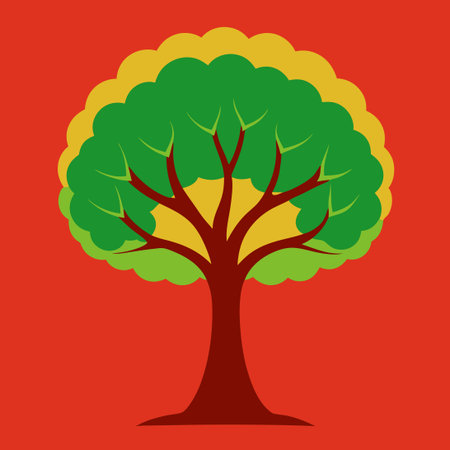 Solid Color Illustration of a Majestic Tree with Intricate Detailsのイラスト素材