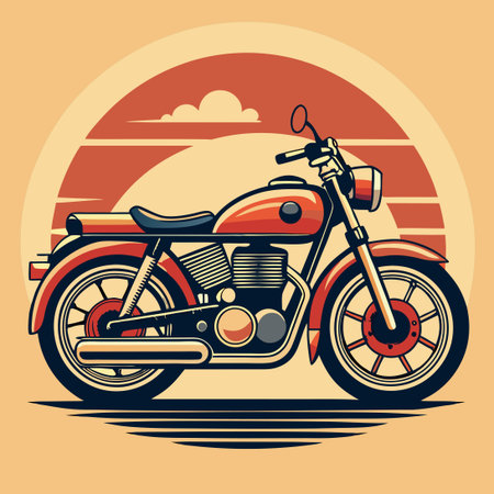 Vintage Retro Motorcycle Logo Illustration with Distressed Effectのイラスト素材