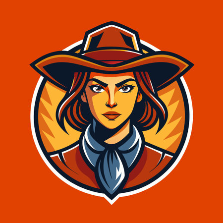 **Western Illustration of a Cowgirl with Solid Colored Background**のイラスト素材