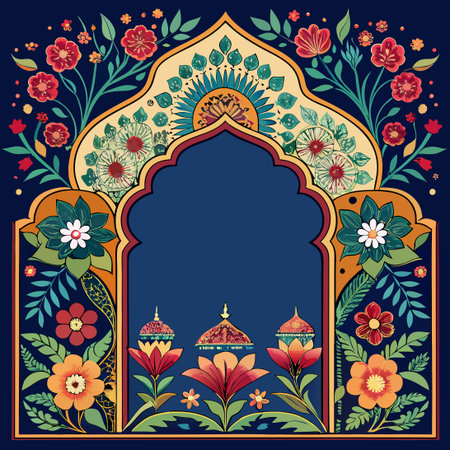 Intricate Mughal Garden Floral Design Depicting Traditional Indian Cultureのイラスト素材