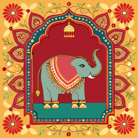 Intricate and Ornate Traditional Mughal Decorative Frame with Flourishesのイラスト素材