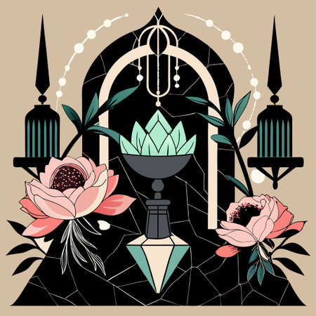 Elegant Wedding Invitation Adorned with a Black Marble Chandelier Crystalのイラスト素材