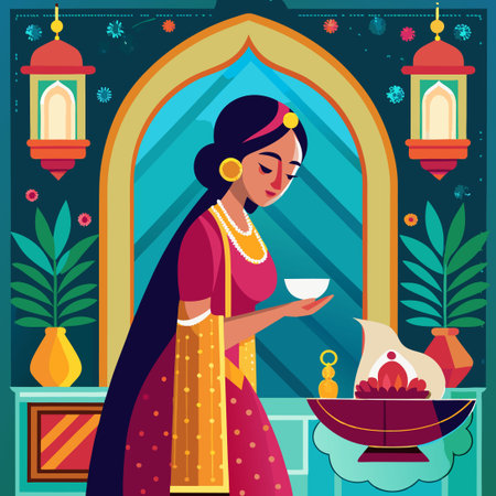 A Traditional Mughal Lady Adorning Herself at Her Toiletのイラスト素材