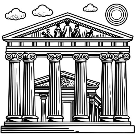 Ancient Greek Figures and Artifacts Coloring Illustrations for Kidsのイラスト素材