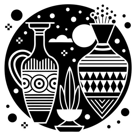 Ancient Greek Art Depicted on a Vibrant Mosaic Posterのイラスト素材