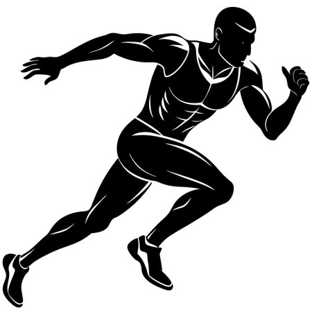 Silhouette of an Athlete in Dynamic Pose on a White Backgroundのイラスト素材