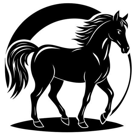 Majestic Black Silhouette Horses in Motion Captured in a Striking Setのイラスト素材