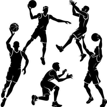 Action-Packed Set of Male Basketball Players in Competitive Gameplayのイラスト素材