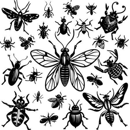 Diverse Assembly of Insects Captured in One Frameのイラスト素材