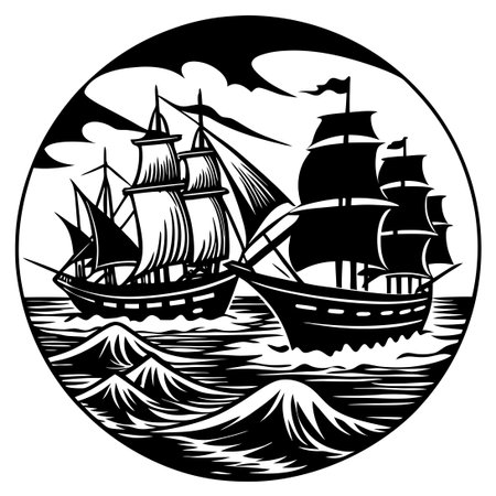 Black and White Ships Adorned with Vectors Against a Backgroundのイラスト素材