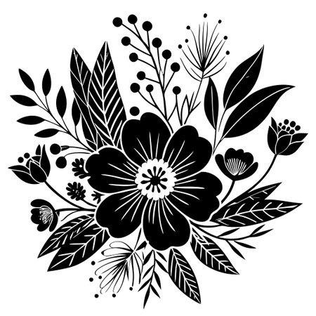 White Background with Detailed Botanical Illustrations of Flowers and Leaves in Green and Blueのイラスト素材