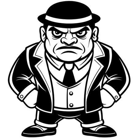 Vector Illustration of a Cartoon Gangster with Pinstriped Suit and Fedoraのイラスト素材