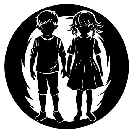 Isolated Silhouette of Children Playing on a White Backgroundのイラスト素材