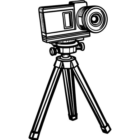 Minimalist Sketch of a Tripod-Mounted Camera on a Pristine White Backgroundのイラスト素材
