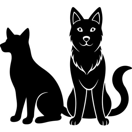 Black Silhouette of a Cat and Dog on a White Background for Pet Loversのイラスト素材