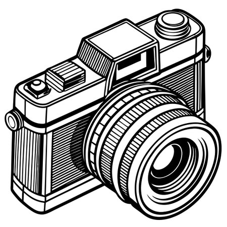 Detailed Outline Sketch of a Camera from an Overhead Viewのイラスト素材