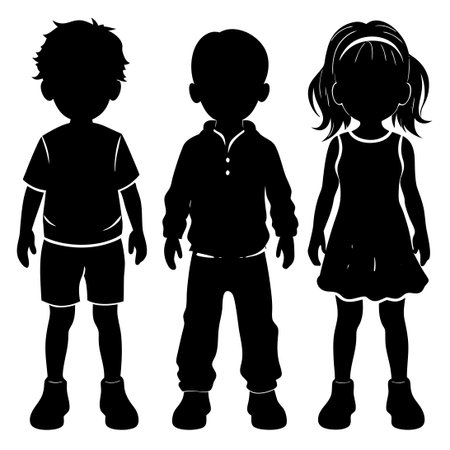 Silhouette Collection of Children Playing on a White Background in Flat Styleのイラスト素材