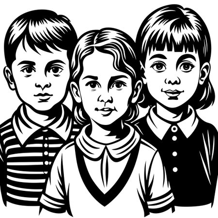 Happy Children Posing on White Background in Fun and Candid Expressionsのイラスト素材