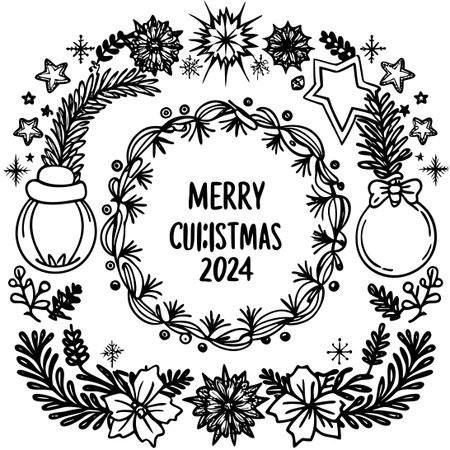 Festive Christmas Frames and Borders Coloring Page for Creative Expressionのイラスト素材