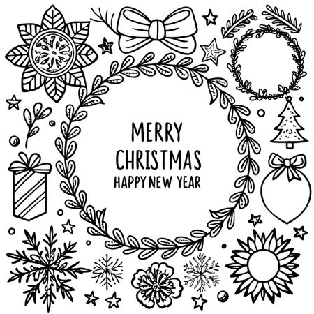 Christmas Frames and Borders Coloring Page for Kids and Adultsのイラスト素材