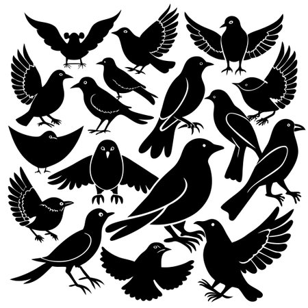 Intricate Silhouette of Birds Adorned on White Backgroundのイラスト素材