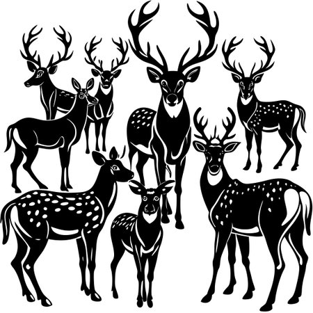 Majestic Herd of Deers in a Verdant Landscapeのイラスト素材
