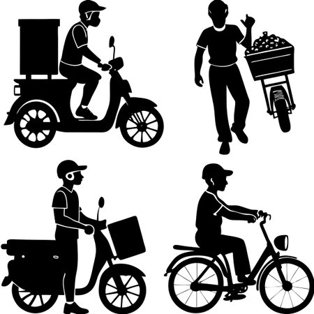 City Couriers Delivering Food Parcels with Bicyclesのイラスト素材