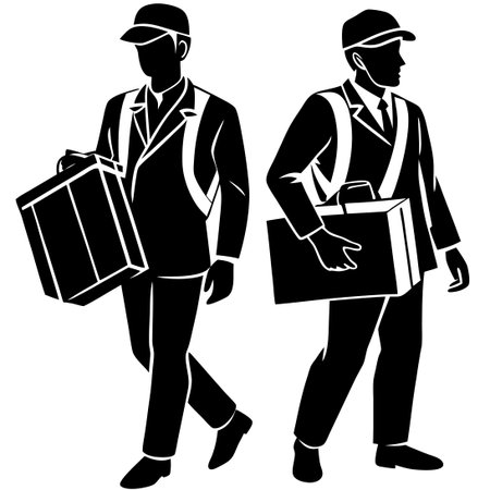 Silhouetted Couriers Delivering Parcels with Efficiency and Speedのイラスト素材