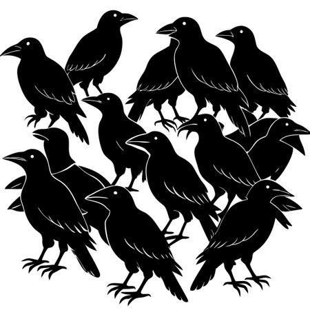 Silhouetted Crows Isolated on a Pristine White Backgroundのイラスト素材