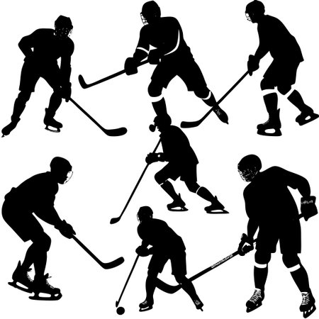 Vector Silhouettes of Hockey Players in Actionのイラスト素材