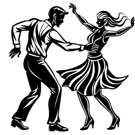 Contour Vector Sketch of Dancing Figures in Motionのイラスト素材