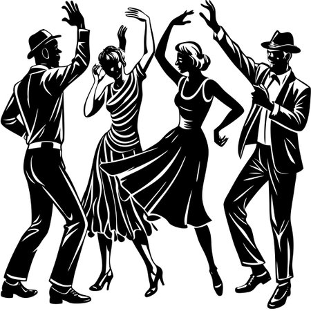 Dynamic and Energetic Sketch of Dancing People in Motionのイラスト素材