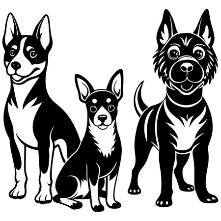 Set of Vector Sketches of Various Dog Breeds on White Backgroundのイラスト素材