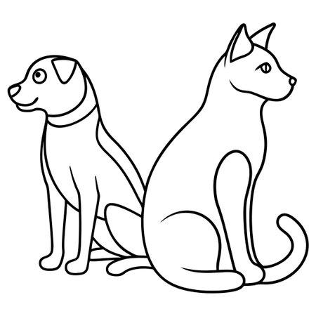 Whimsical Pen and Ink Drawing of a Continuous Cat and Dog Entwined in Playのイラスト素材