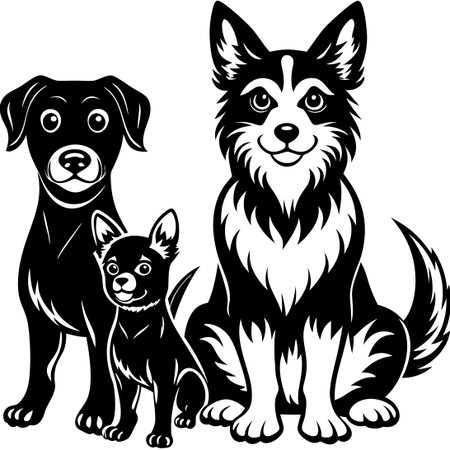 Cartoon Puppies frolicking in a Flat Style Vector Illustrationのイラスト素材