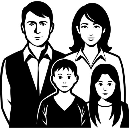 Heartwarming Silhouette of a Family: A Cherished Moment in Timeのイラスト素材