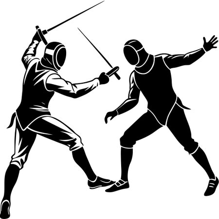 Action-Packed Fencing Silhouettes Dynamically Poised in Combat