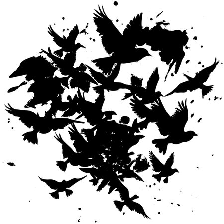 Watercolor Silhouette of a Flock of Birds Flyingのイラスト素材