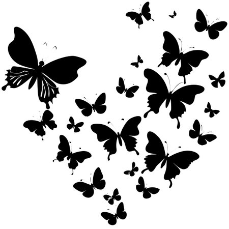 Majestic Black Butterfly Silhouettes Dancing in the Skyのイラスト素材