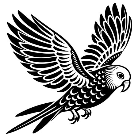 Silhouette of a Budgie in Flight with Isolated Background in Vector Formatのイラスト素材
