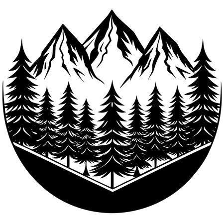 Isolated Silhouette of a Forest and Majestic Mountains Against a Clear Skyのイラスト素材