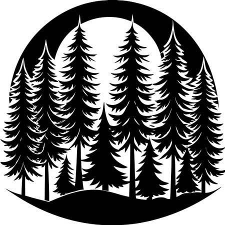 Majestic Fir Tree Silhouettes Isolated in a Forest Landscape Vector Graphicのイラスト素材