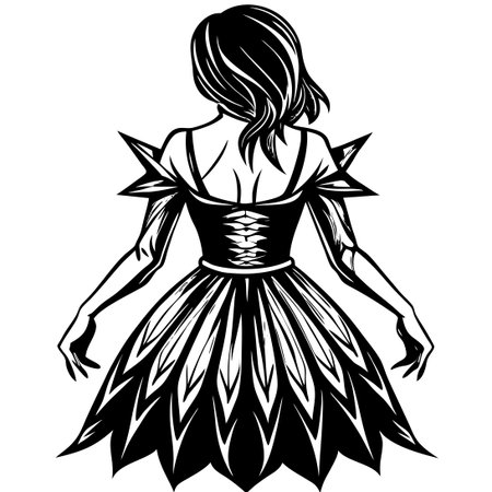 Elegant Girl in a Flowing Purple Dress, Back View with Hint of Legsのイラスト素材