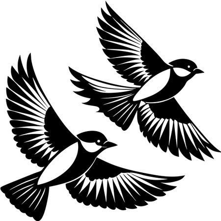 Flock of Flat Style Birds Soaring in a White Skyのイラスト素材